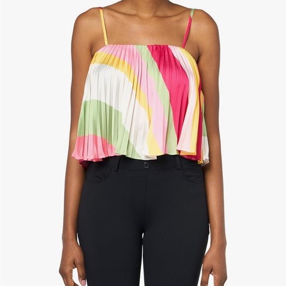 Ramy Brook Tops - Ramy Brook Pink and Green Pleated Crop Camisole